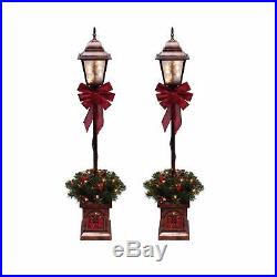 Holiday Christmas Lamp Post Tree Pre-Lit 4 Ft Porch Deck Clear Light Floor 2 pc