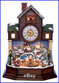 Holiday Cuckoo Clock Christmas Coo-Coo Animated Village Scene Santa Sleigh