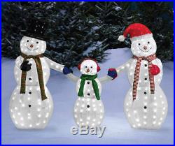 Holiday Lighed LED Snowman Family 3 Pc Set Christmas Outdoor Decor NEW