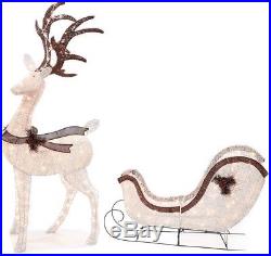 Holiday Light-Up Deer and Sleigh 2 Piece Set Christmas Outdoor Yard Decoration