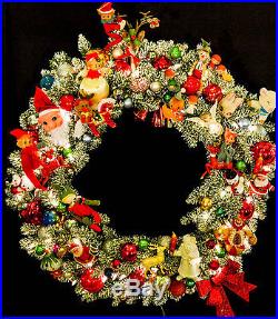 Holiday Lighted Vintage Ornament Christmas Wreath Artist Signed Malibu