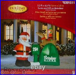 Holiday Living Santa & Elf on Reindeer Rider Airblown Inflatable 5 ft X 6 ft NIB