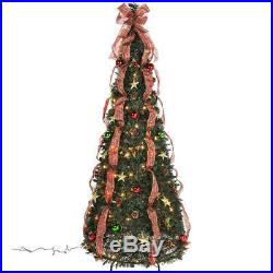 Holiday Peak Pull-Up Christmas Tree, Pre-Lit and Fully Decorated, 6 Feet, 6 Foot