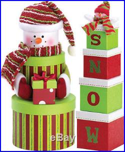 Holiday SNOWMAN Tiered GIFT BOXES Merry CHRISTMAS decor Holidays (/6) NEW