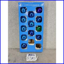 Holiday Time 12 Shiny Glass Christmas Ornaments Blue Purple Green Round Ball
