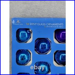 Holiday Time 12 Shiny Glass Christmas Ornaments Blue Purple Green Round Ball