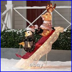 Holiday Time 52inch LightUp Deer and Penguin on Sled Tinsel Christmas Decoration