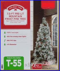 Holiday Time 7.5-ft Pre-Lit Mountain Frost Pine Tree Flocked