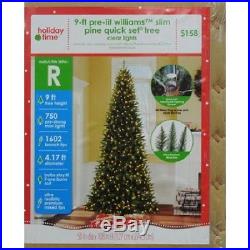 Holiday Time Pre-Lit 9' Williams Slim Quick Set Artificial Christmas Tree, Clear