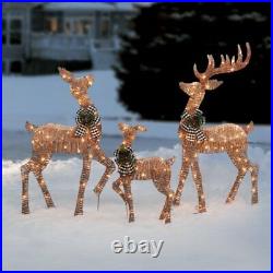 Holiday Time Set of 3 Light-up Rattan-Look Deer Family with 210 Clear Christmas