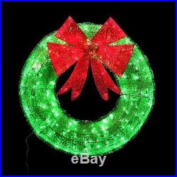 Holiday Wreath Green Tinsel Christmas Festive Accent Decoration With LED Lights
