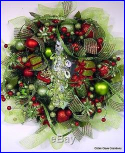 Holiday door Wreath Christmas Tree Center red lime green Custom work available