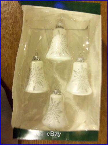 Holiday time glass ornaments silver & white bells