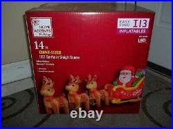 Home Accents 14ft Giant Sz LED Santa In Sleigh Scene Airblown Inflatable NIB