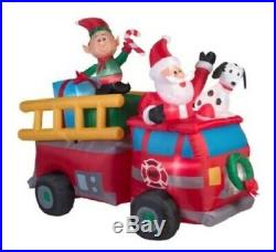 Home Accents Airblown Inflatable 7 ft Lighted Christmas Santa's Fire Truck nib