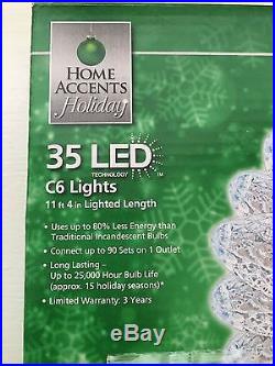 Home Accents Holiday 35 LED C6 Christmas Lights 11 Ft. 4 White #176 377 NEW