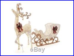 Home Accents Holiday Sleigh Set 60 in. PVC Grapevine Deer 280 LED Lights Pre-Lit