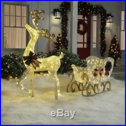 Home Accents Holiday Sleigh Set 60 in. PVC Grapevine Deer 280 LED Lights Pre-Lit