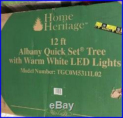 Home Heritage 12 Foot Albany Artificial Christmas Tree with Lights + Pinecones /T8