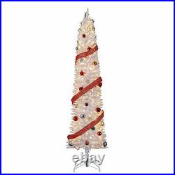 Home Heritage 7 Foot Prelit Artificial Pencil Christmas Tree with Stand, White