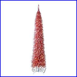 Home Heritage 7 Ft Pencil Artificial Prelit Tinsel Christmas Tree & Stand, Pink