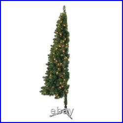 Home Heritage 7 Ft Pre-Lit Artificial Half Christmas Tree with Folding Stand