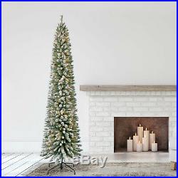 Home Heritage 9 Foot Lowell Flocked Pencil Pine Prelit Christmas Tree with Lights