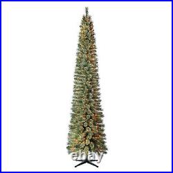 Home Heritage 9 Foot Pre-Lit Artificial Stanley Pencil Christmas Tree with Stand