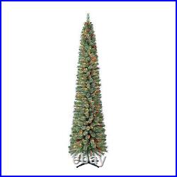 Home Heritage 9 Foot Pre-Lit Artificial Stanley Pencil Christmas Tree with Stand