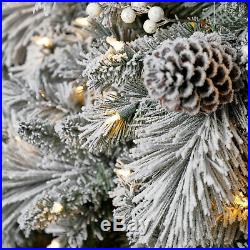 Home Heritage 9 Foot Snowdrift Flocked Pine Prelit Christmas Tree with Berries