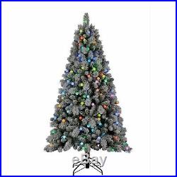 Home Heritage Cascade 7 Foot Flocked Prelit Artificial Christmas Tree with Stand