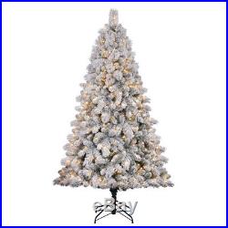Home Heritage Cascade 7′ Pine White Flocked Artificial Christmas Tree with Lights