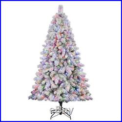 Home Heritage Cascade 7' Pine White Flocked Artificial Christmas Tree with Lights