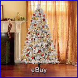Home Heritage Cascade 7' Pine White Flocked Artificial Christmas Tree with Lights