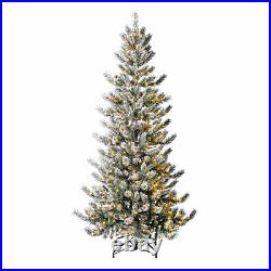 Home Heritage Natural Pine 7′ Flocked Prelit Artificial Christmas Tree Clear LED