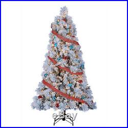Home Heritage Snowdrift Spruce 6.5 Foot Flocked Christmas Tree with White Lights