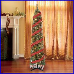 Home Heritage Stanley 7 Ft Skinny Pencil Pine Pre Lit & Decorated Christmas Tree