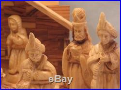 Homemade Hand Carved 12 PC. Wood Wooden Nativity Set Manger Christmas Creche