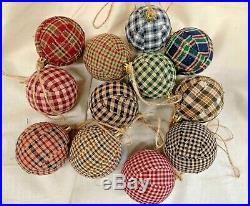 Homespun Plaid Fabric/Primitive/Farmhouse/Christmas Balls/Set of 12