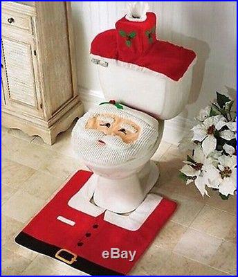 Hot 3PCS Fancy Santa Toilet Seat Cover and Rug Bathroom Set Christmas Decoration