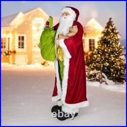 Huge 6' Life-Size Standing Plush Santa Claus Figure with Teddy Bear & Gift Bag