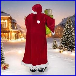 Huge 6' Life-Size Standing Plush Santa Claus Figure with Teddy Bear & Gift Bag