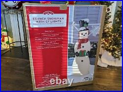 Huge HTF Christmas Winter 66 Inch Blow Mold Holiday Time Snowman With C7 Lights