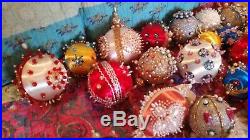 Huge lot 26 Christmas Sequin Beaded Ornaments Vintage Old Balls