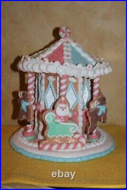 ILLUMINATED GINGERBREAD MERRY-GO-ROUND CAROUSEL Valerie Parr Hill PASTEL