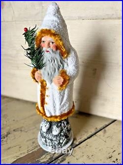 INO SCHALLER White & Gold Santa German Paper Mache Candy Container FREE SHIP