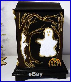 ITs HALLOWEEN TIME OOAK Hand Painted WOOD CLOCK Moon Face Ghosts Cats Working