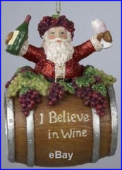 I Believe in Wine Santa on Barrel Christmas Ornament New Holiday Decoration