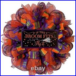 If The Broom Fits Fly It Handmade Deco Mesh Halloween Wreath