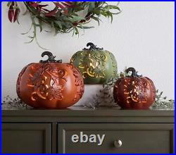 In/Outdoor Flicker Flame Stacking HARVEST Pumpkins by Valerie Parr Hill S/3